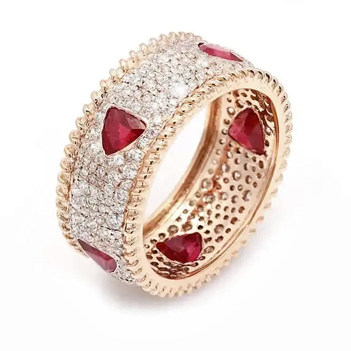 4.25ct Triangle&Round Cut Ruby&White Sapphire Wedding Band