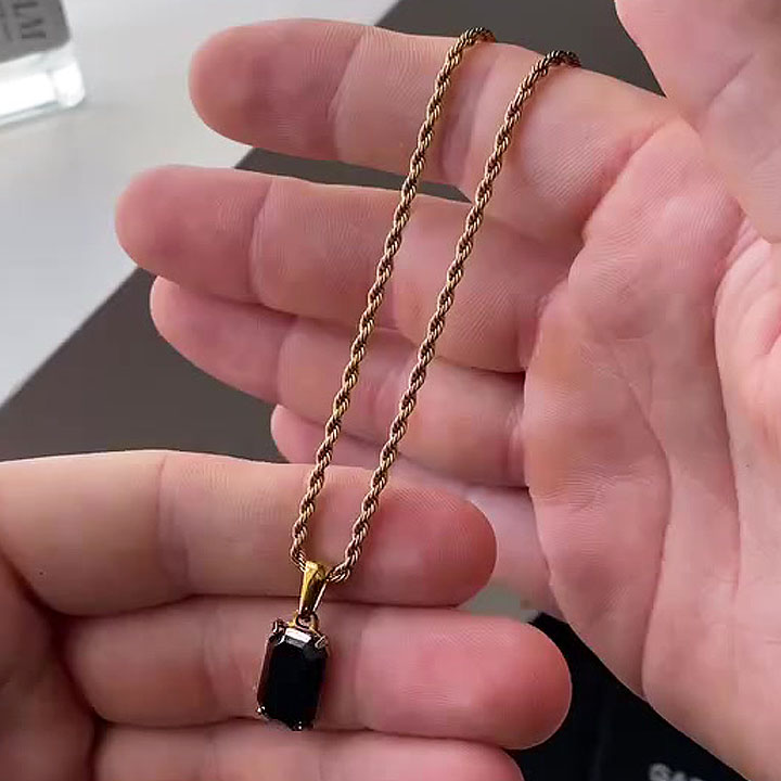 Emerald Cut Black Sapphire Pendant Necklace For Men