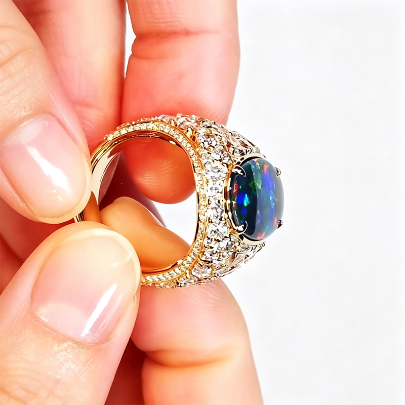 6.75ct Oval Cut Black Opal Sapphire Cocktail Ring