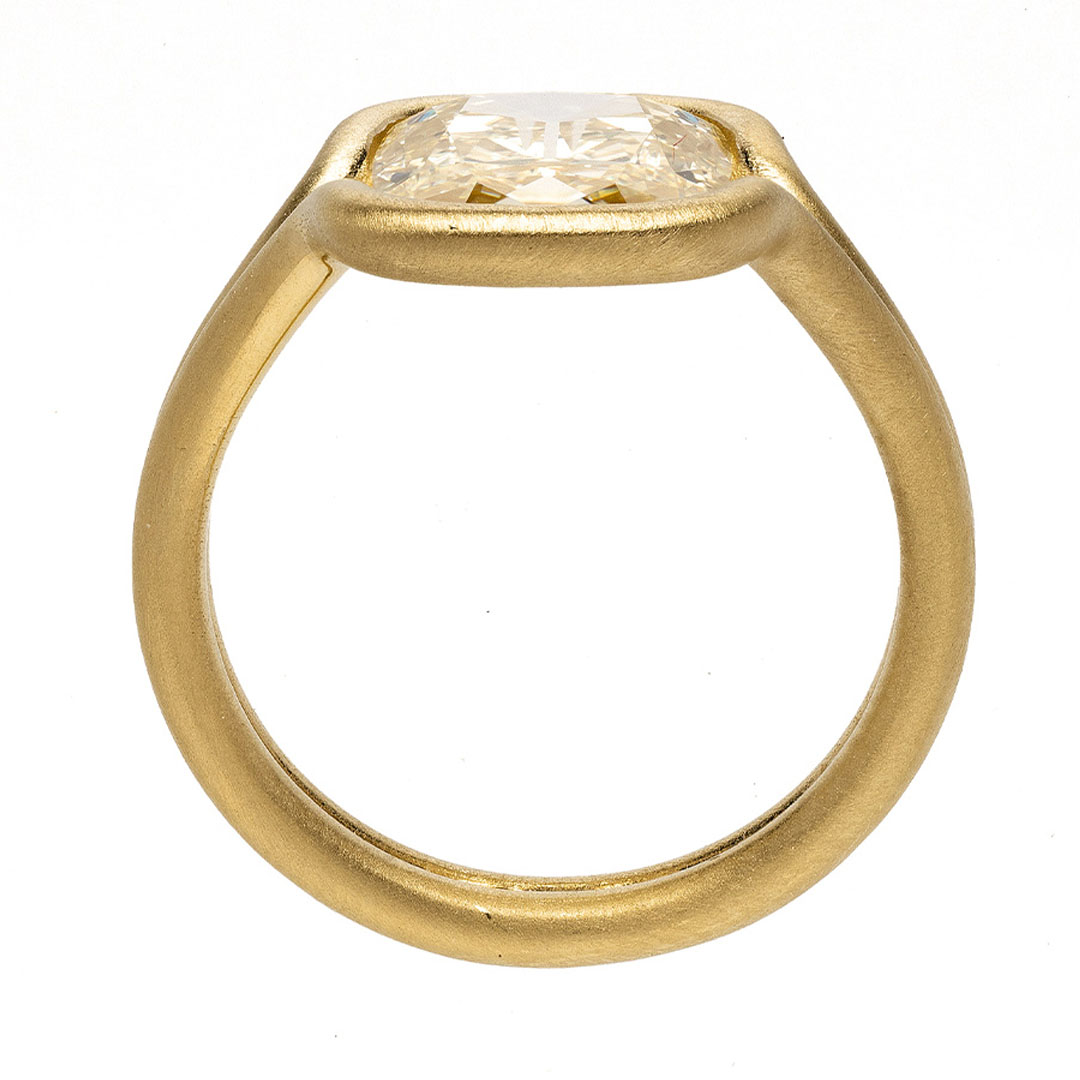 3.5ct Sandblast Cushion Cut Yellow Sapphire Solitaire Ring