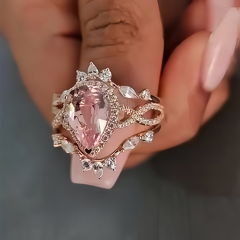 3ct Pear Cut Pink Sapphire Stackable Ring Set / 3pcs
