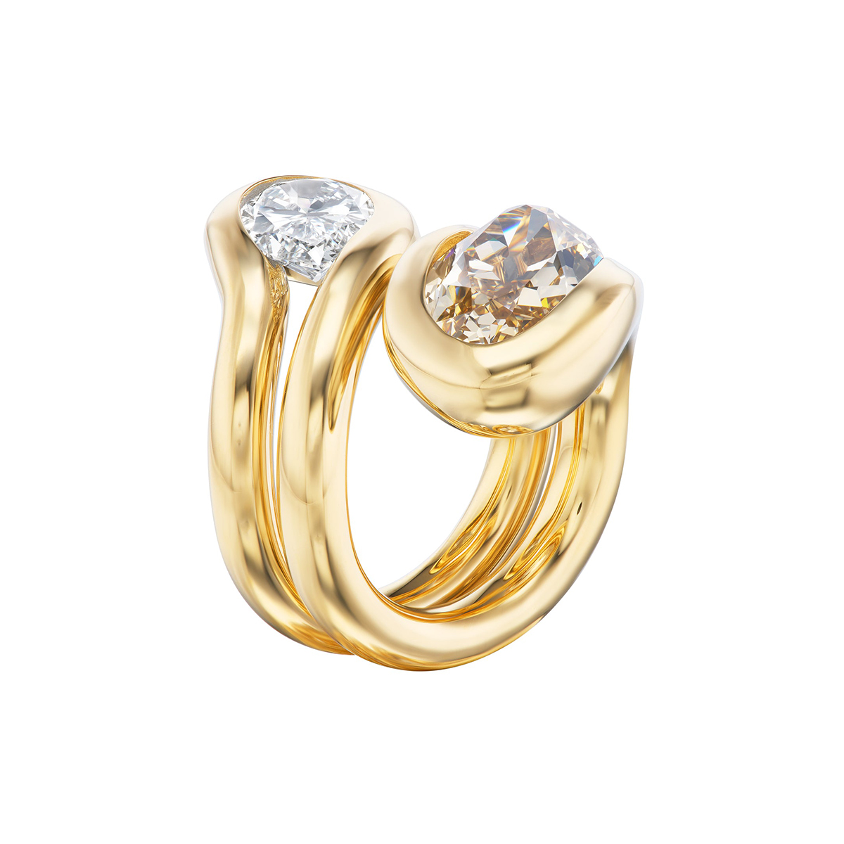 Toi et Moi Champagne & White Sapphire Oval & Pear Cut Ring