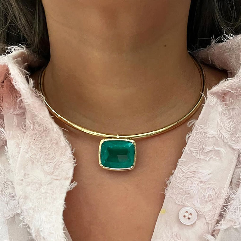 Cushion Cut Emerald Sapphire Choker Necklace