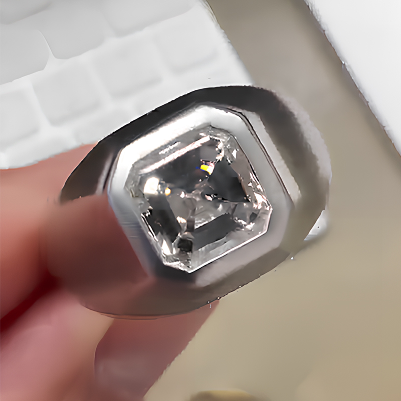 Bezel Setting 3ct Asscher Cut White Sapphire Men's Engagement Ring