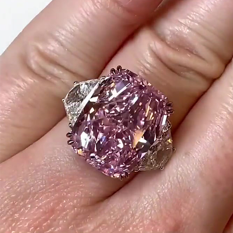 5ct Kunzite & White Sapphire Three-Stone Engagement Ring