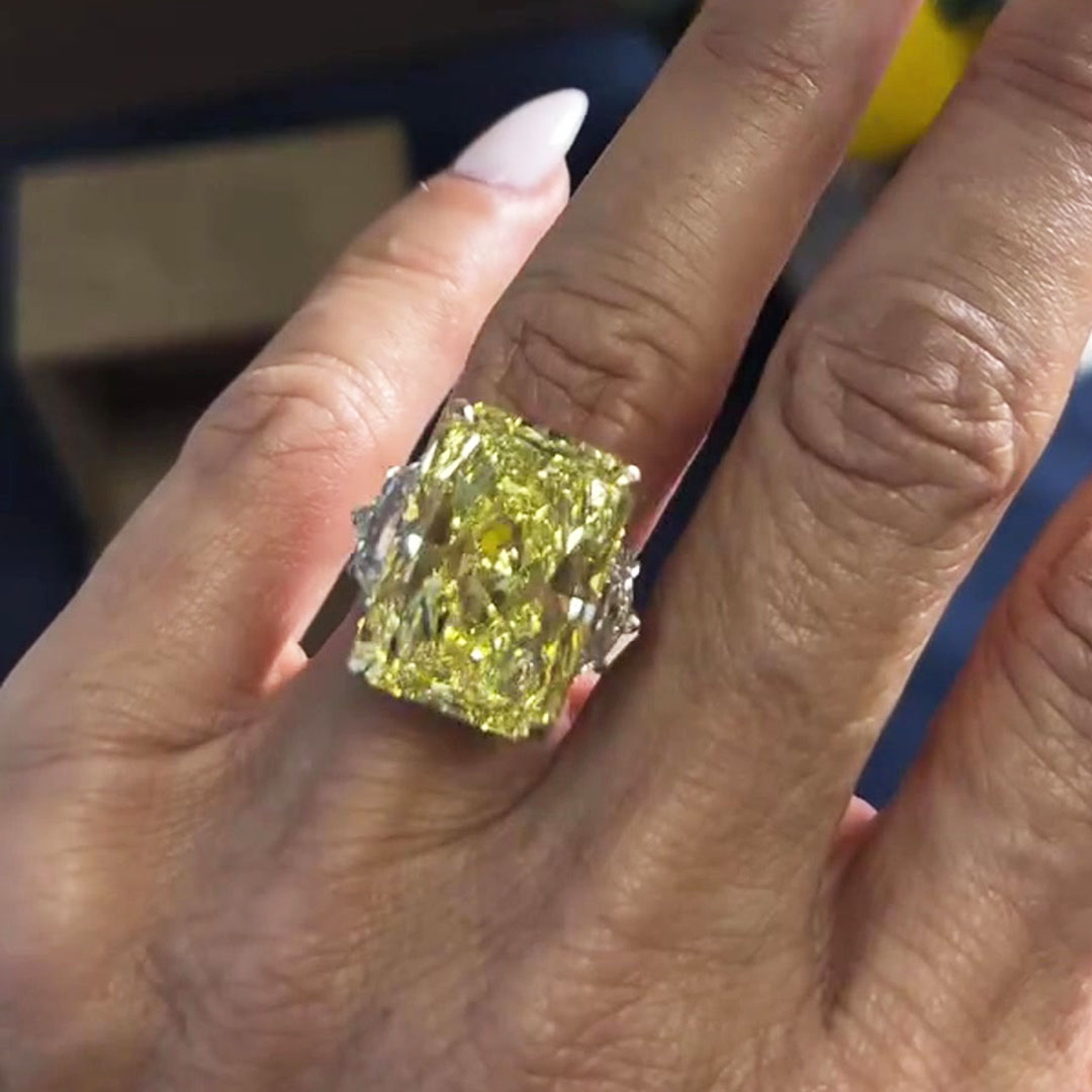 7ct Three-stone Radiant Cut Yellow Sapphire Engagement Ring