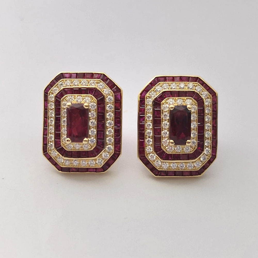 Two Tone Ruby&Diamond Stud Earrings