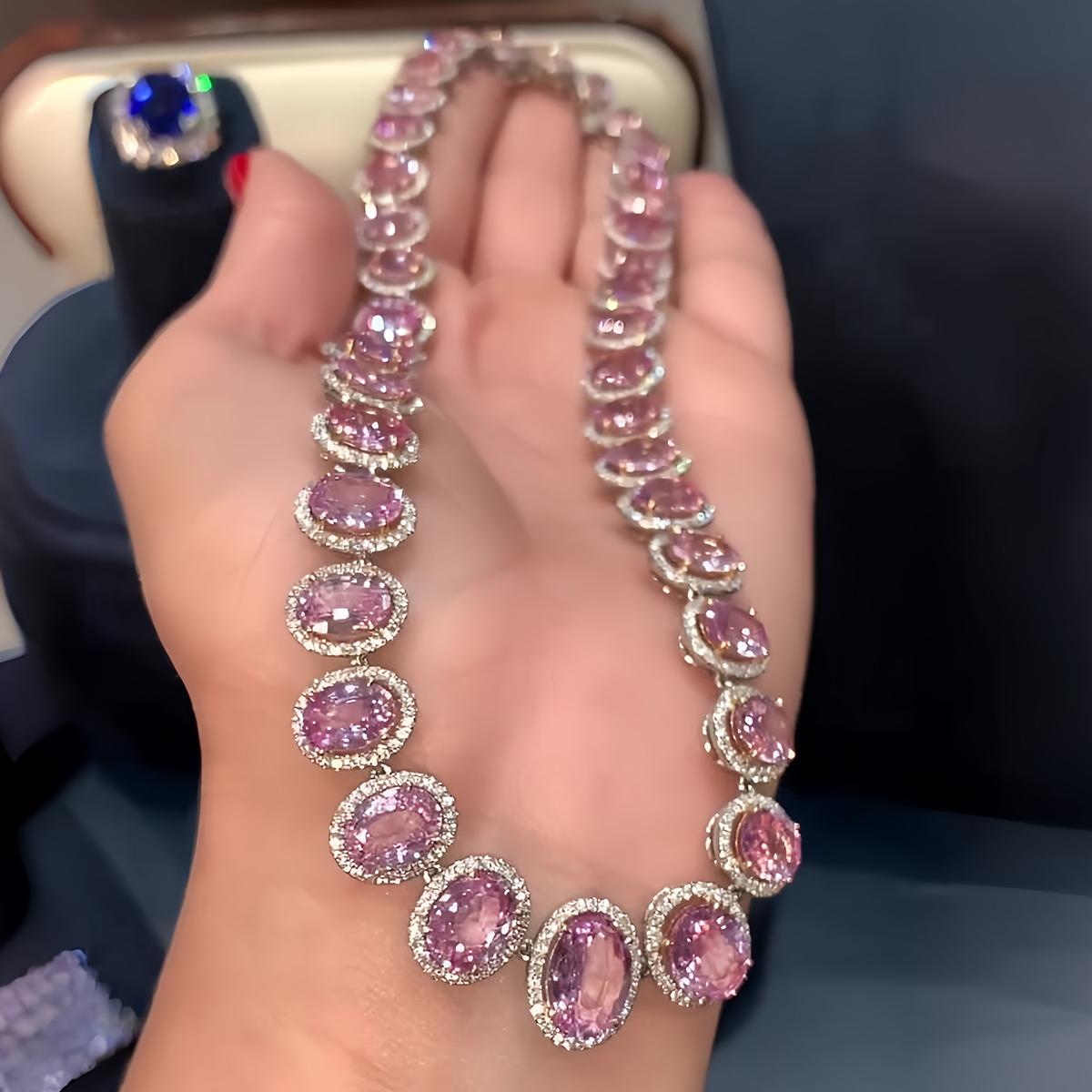 Oval Cut Pink Sapphire Full Diamond Necklace