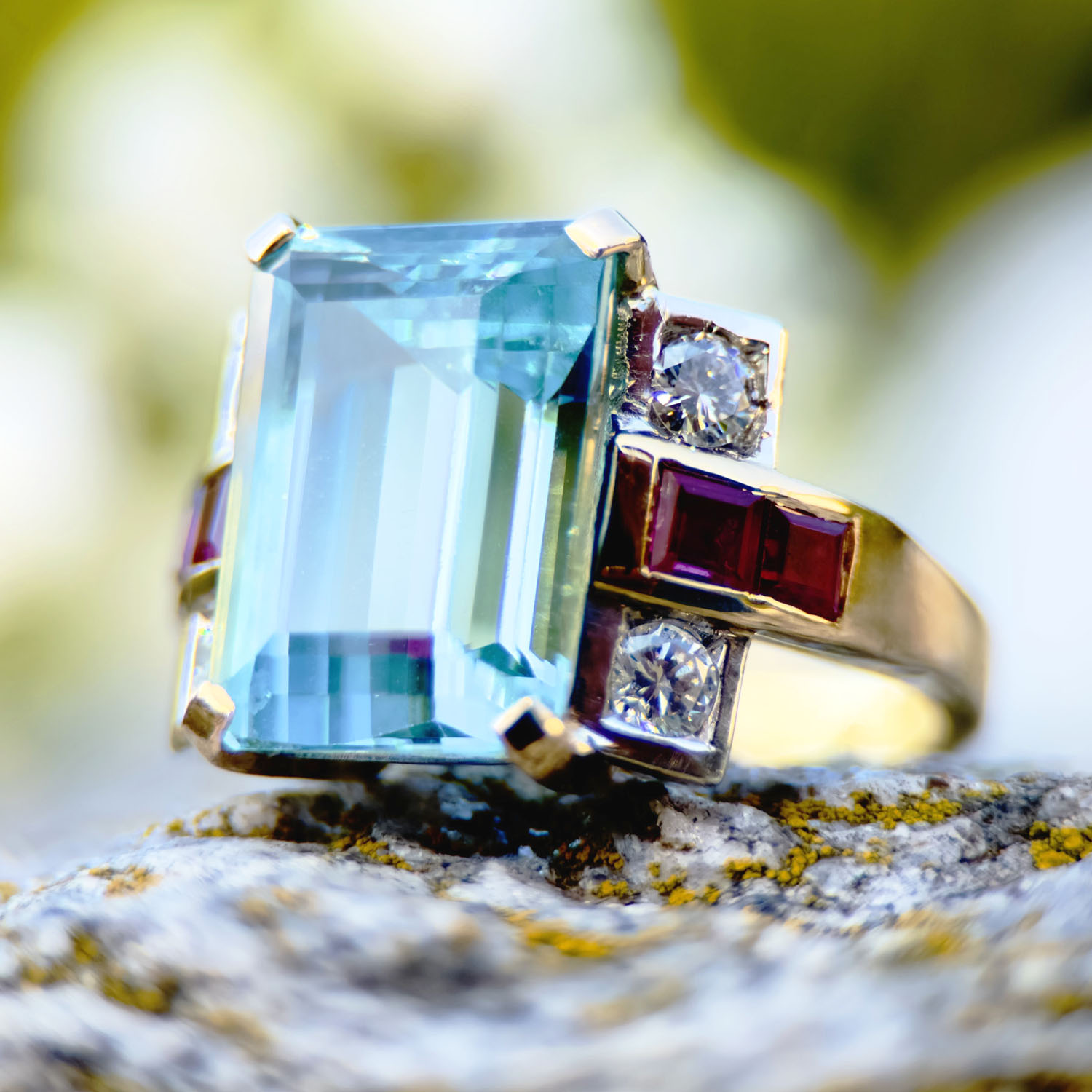 7ct Art Deco Emerald Cut Aquamarine Sapphire Engagement Ring