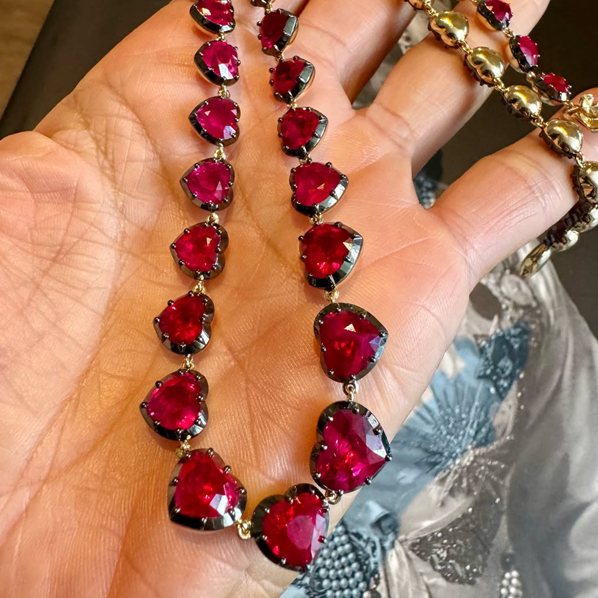 Ruby Heart Button Back Necklace