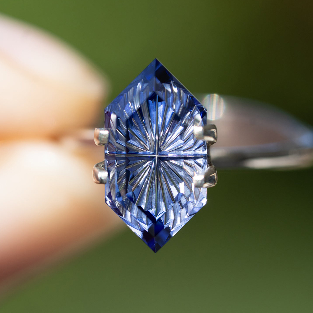 4.5ct Fantasy Cut Blue Sapphire Two Tone Solitaire Ring