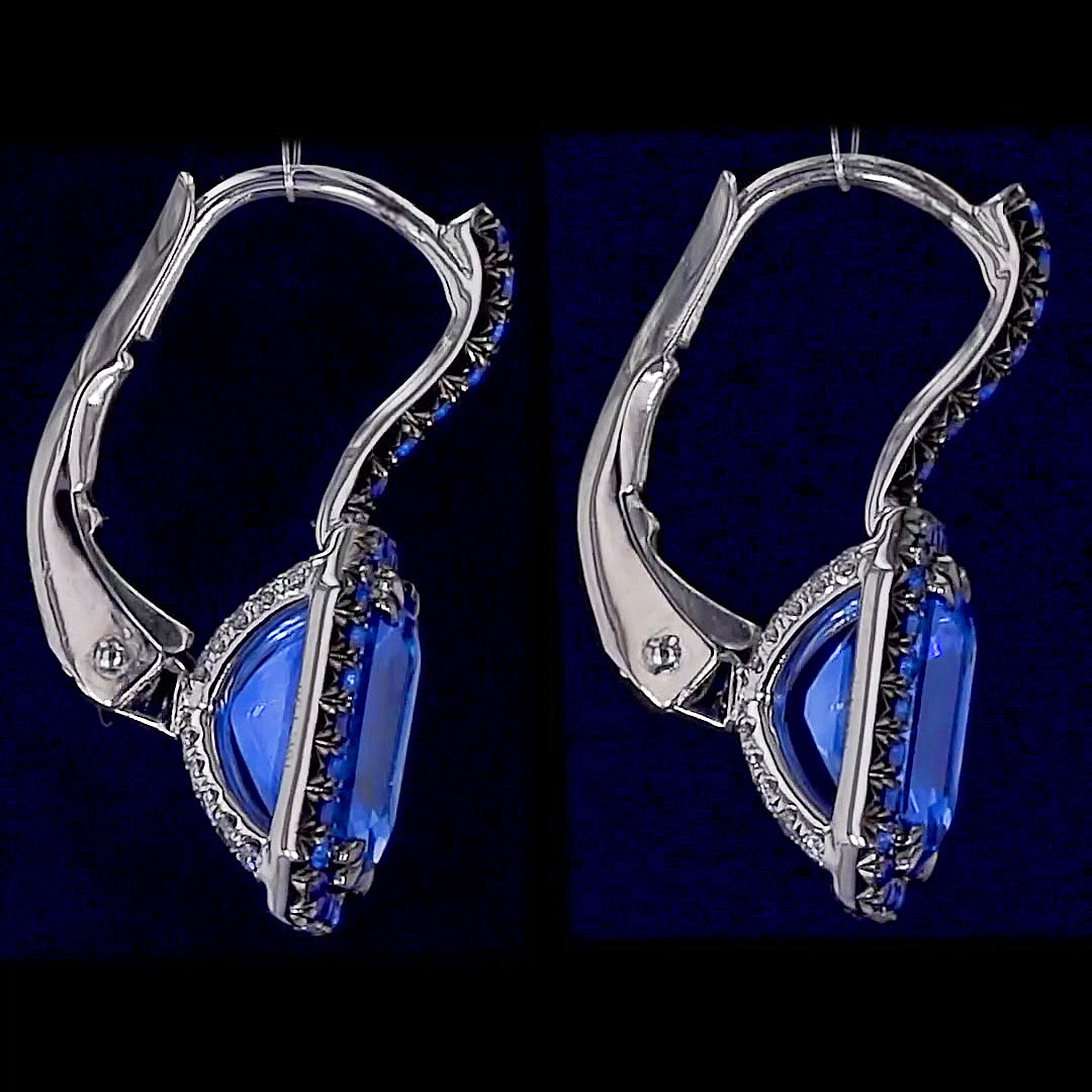 Emerald Cut Blue Sapphire Drop Earrings