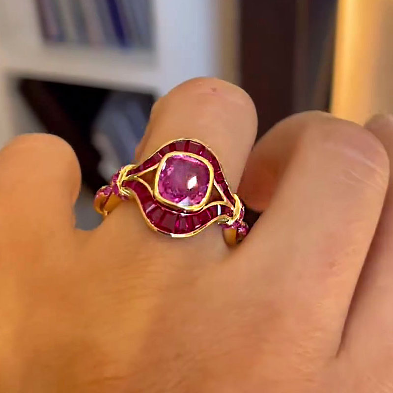 3ct Cushion Cut Ruby Sapphire Engagement Ring