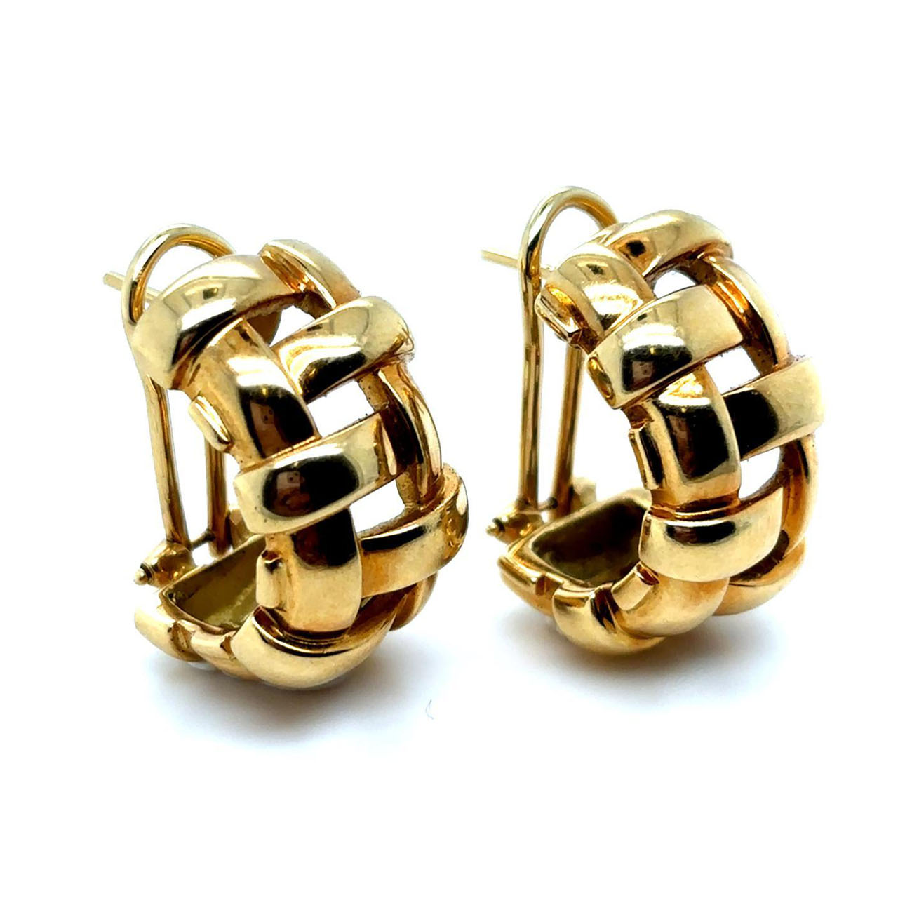 Basket Weave Sterling Silver Hoop Earrings In Gold Plating