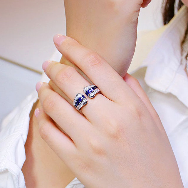 5.45ct Radiant Cut Blue Sapphire Eternity Ring