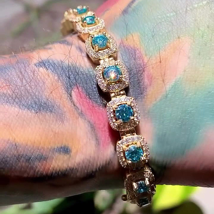 Round Cut Aquamarine Sapphire Men's Bracelet