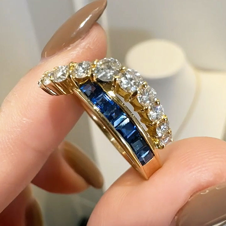 2.45ct Two-Tone Sapphire&Diamond Bypass Ring