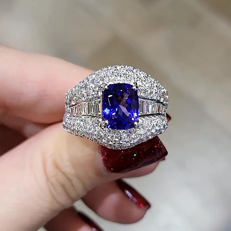 5ct Cushion Cut Blue Sapphire Cocktail Ring