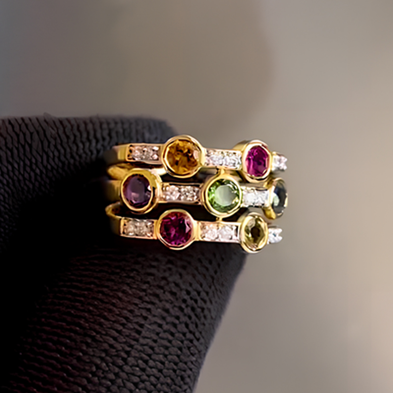 Multi Row 1.8ct Round Cut Rainbow Sapphire Wedding Band