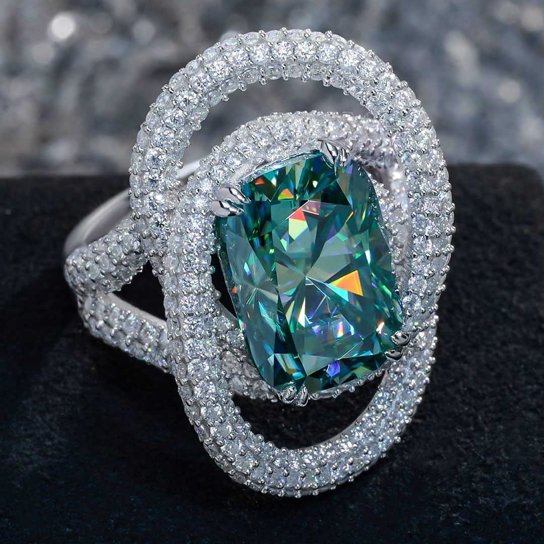 4ct Unique Design Cushion Cut Blue Sapphire Cocktail Ring