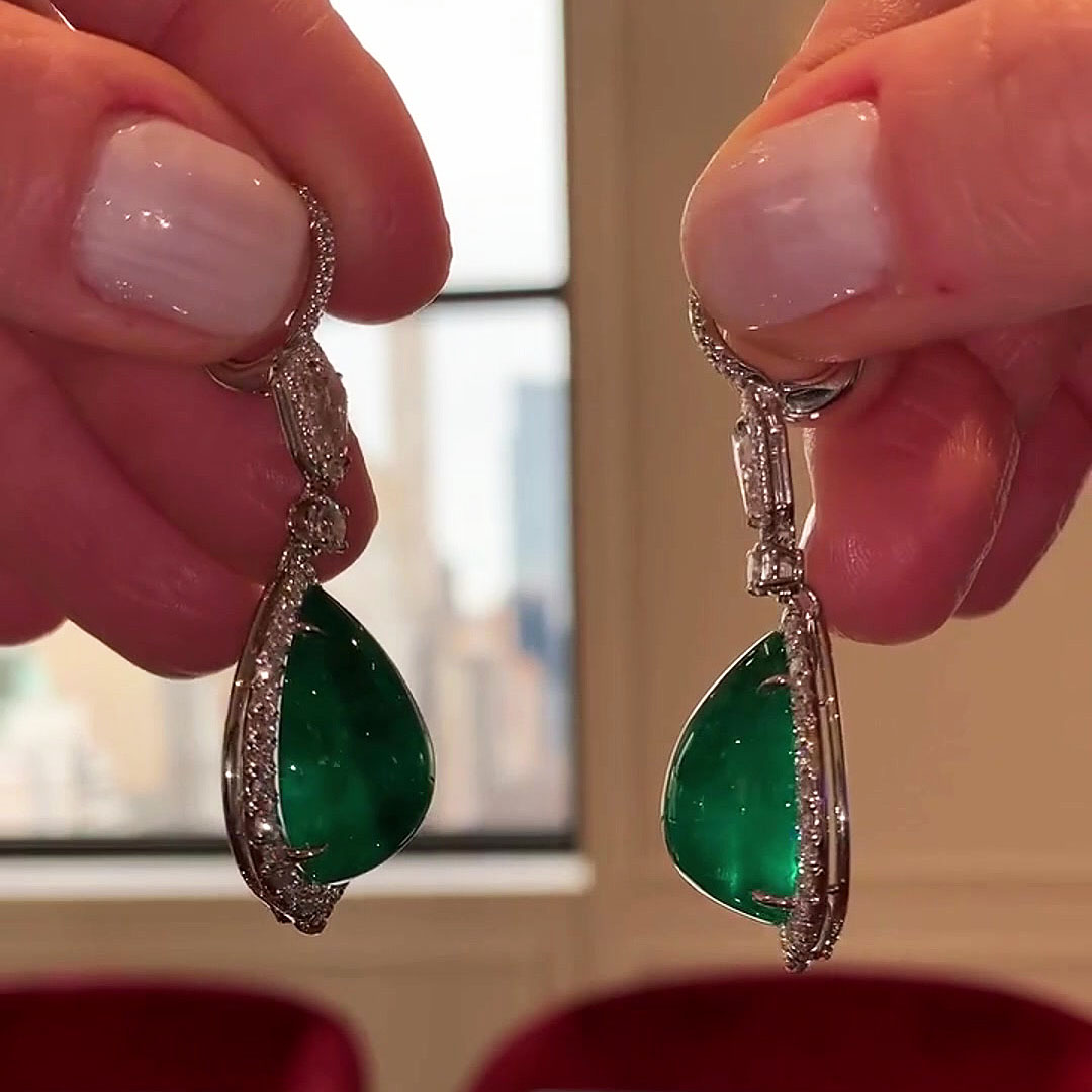 Micropavé Pear Cut Emerald Sapphire Dangle Earrings