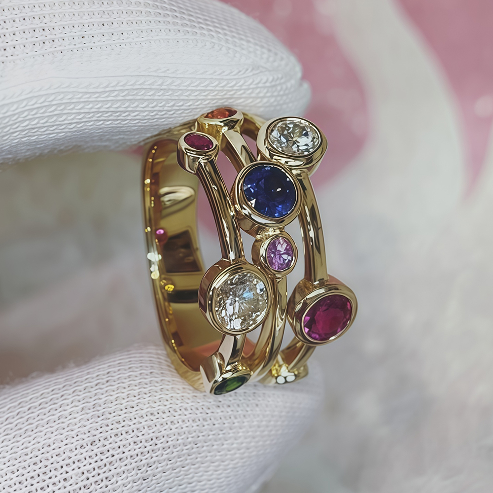 Round Cut Multi-Color Sapphire Band