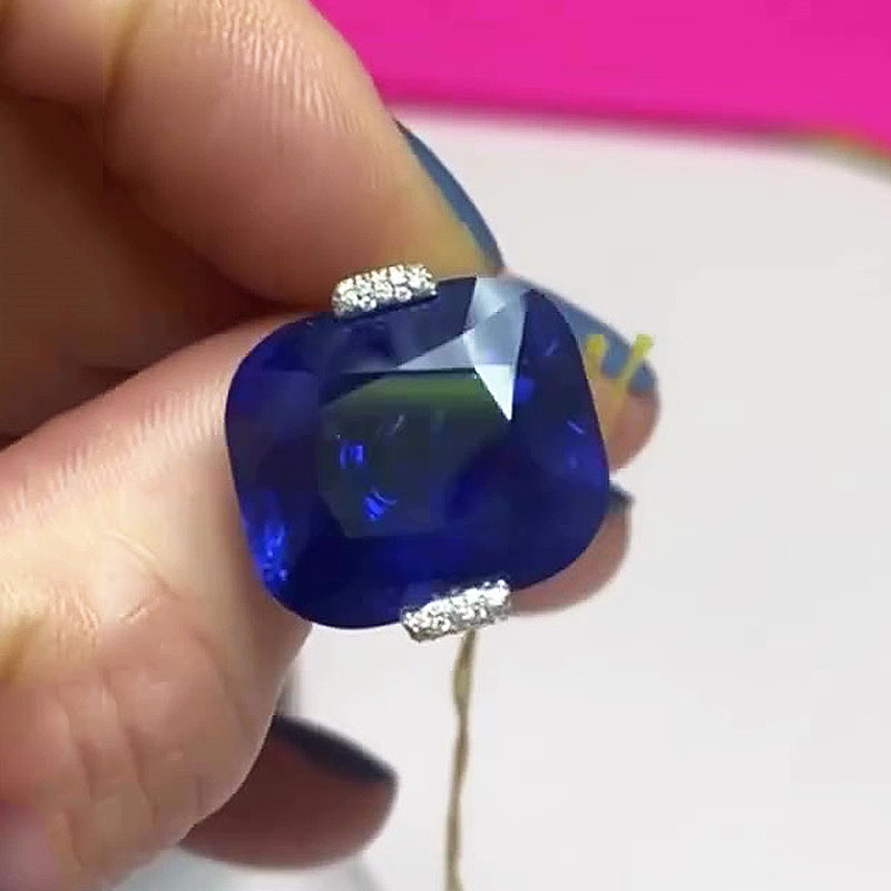 4ct Cushion Cut Blue Sapphire Engagement Ring