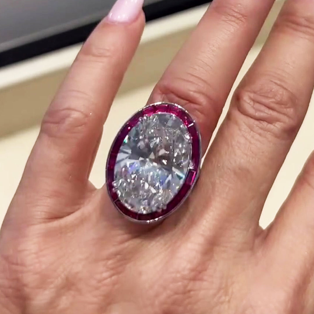 5ct Art Deco Oval Cut White&Ruby Sapphire Ring