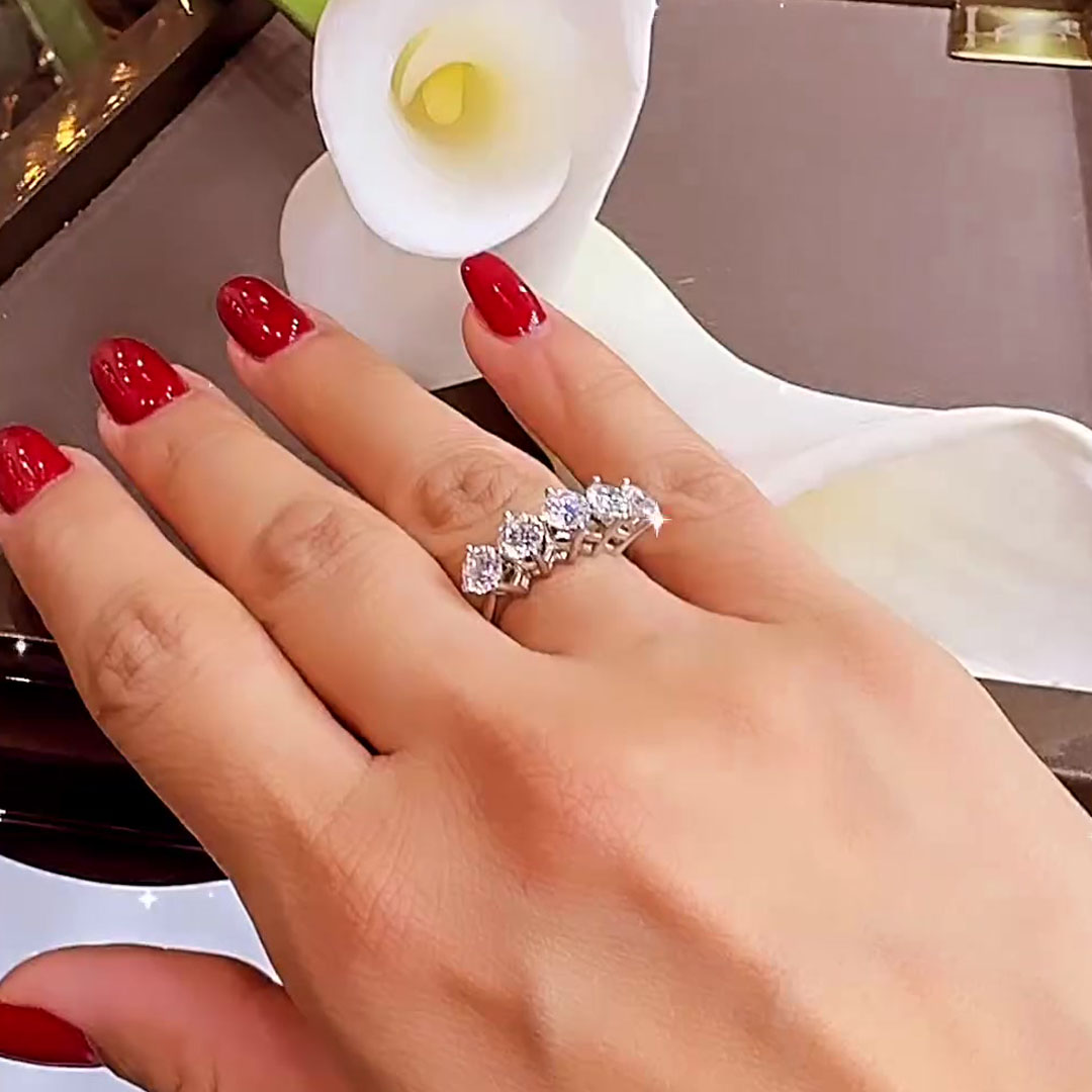 1.25ct Five-stone Round Cut White Sapphire Eternity Ring