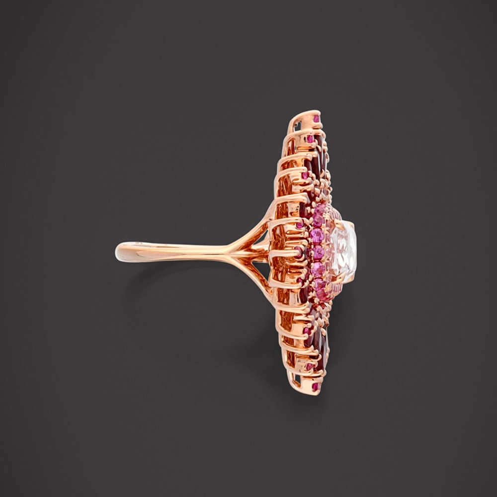 Ruby Halo 8ct Cushion Cut Pink Sapphire Cocktail Ring