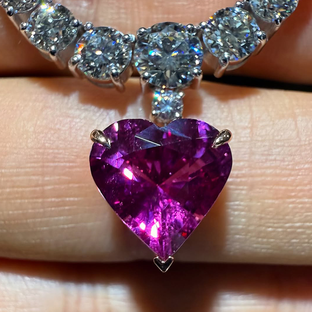 Heart Cut Vivid Pink Sapphire Pendant Necklace