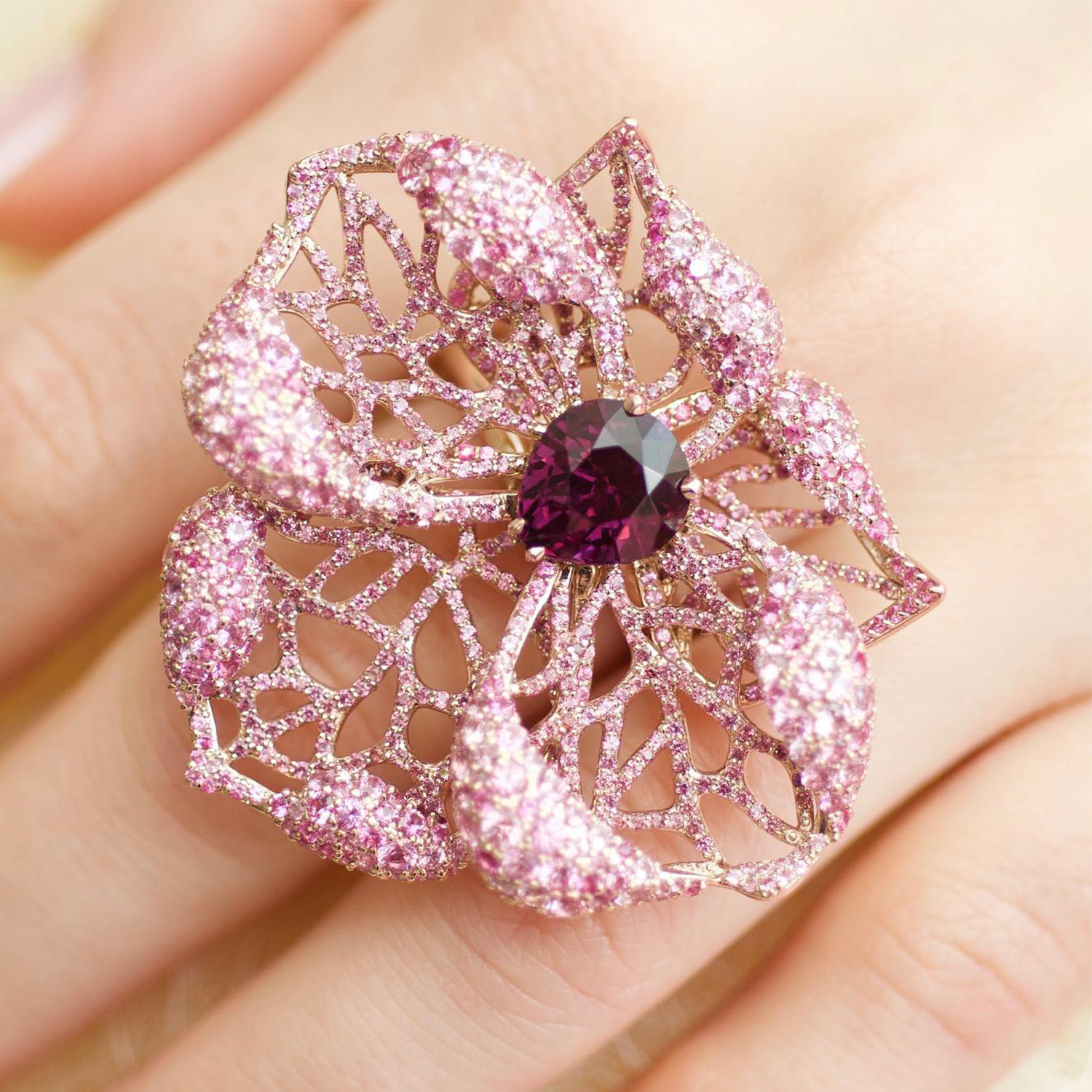 Pavé Amethyst & Pink Sapphire Orchid Cocktail Ring