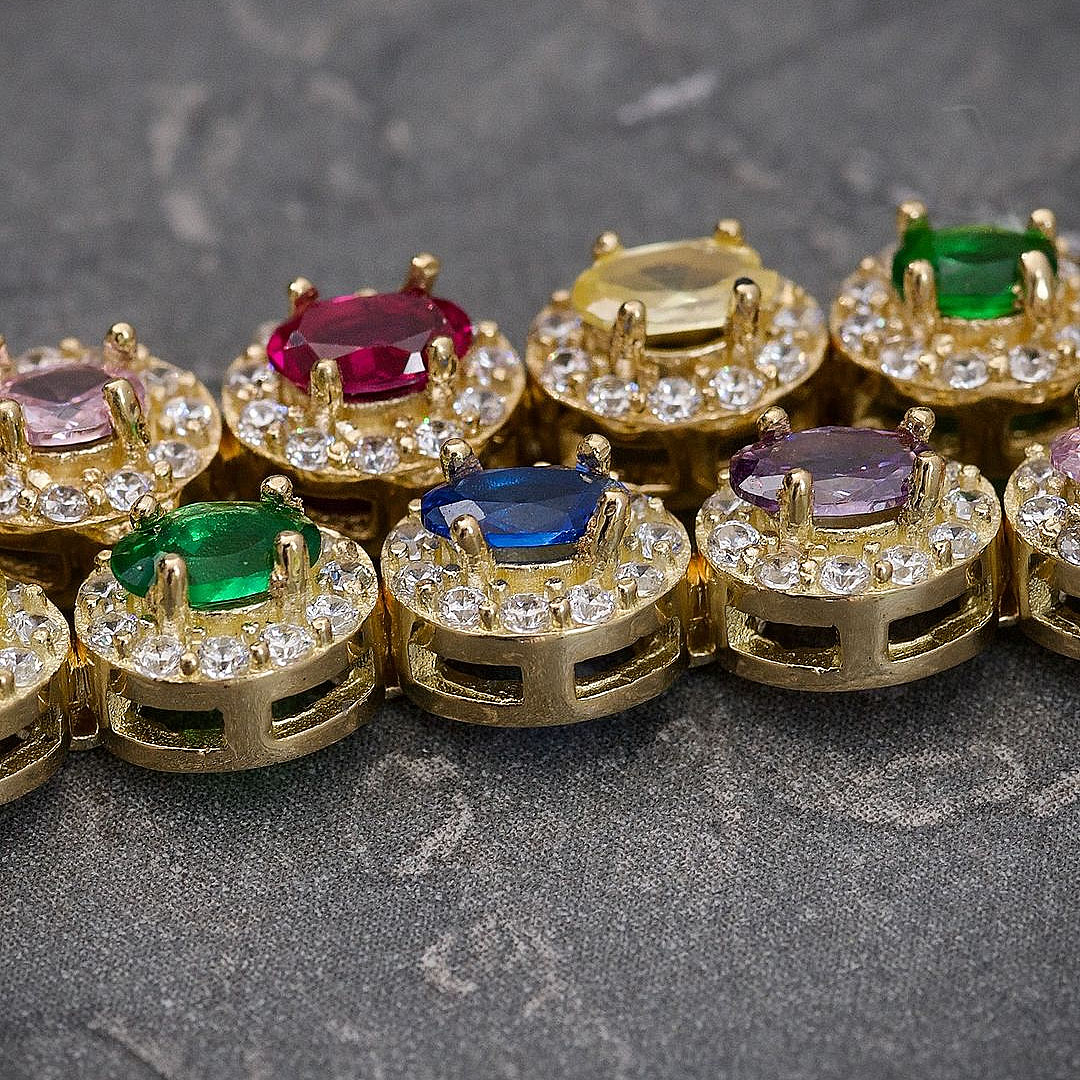 Oval Cut Rainbow Sapphire Tennis Bracelet for Men