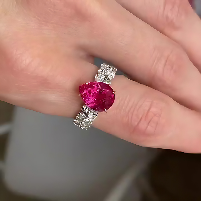 2.85ct Pear Cut Ruby & White Sapphire Engagement Ring