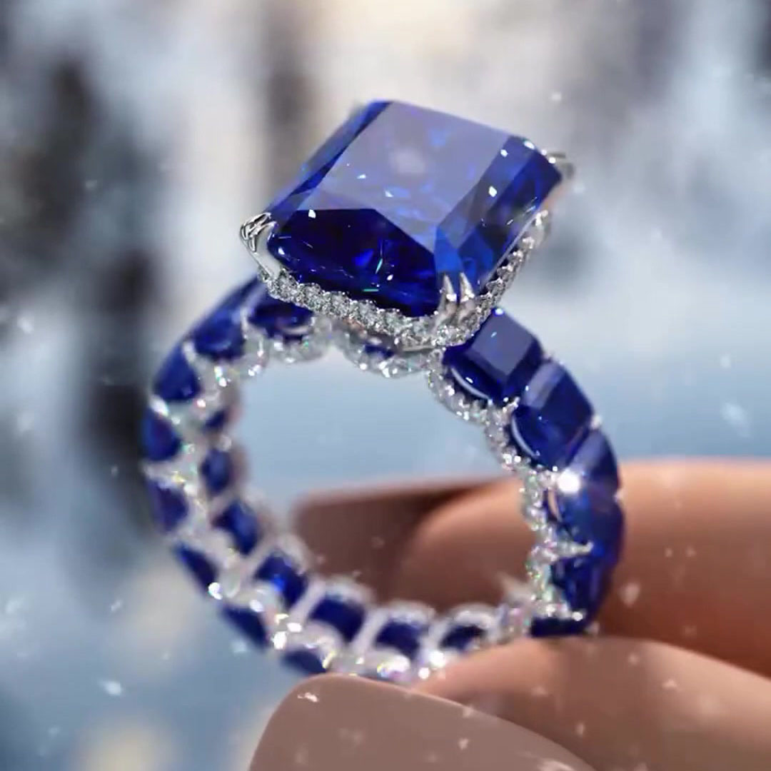 6ct Under Halo Emerald Cut Sapphire Engagement Ring