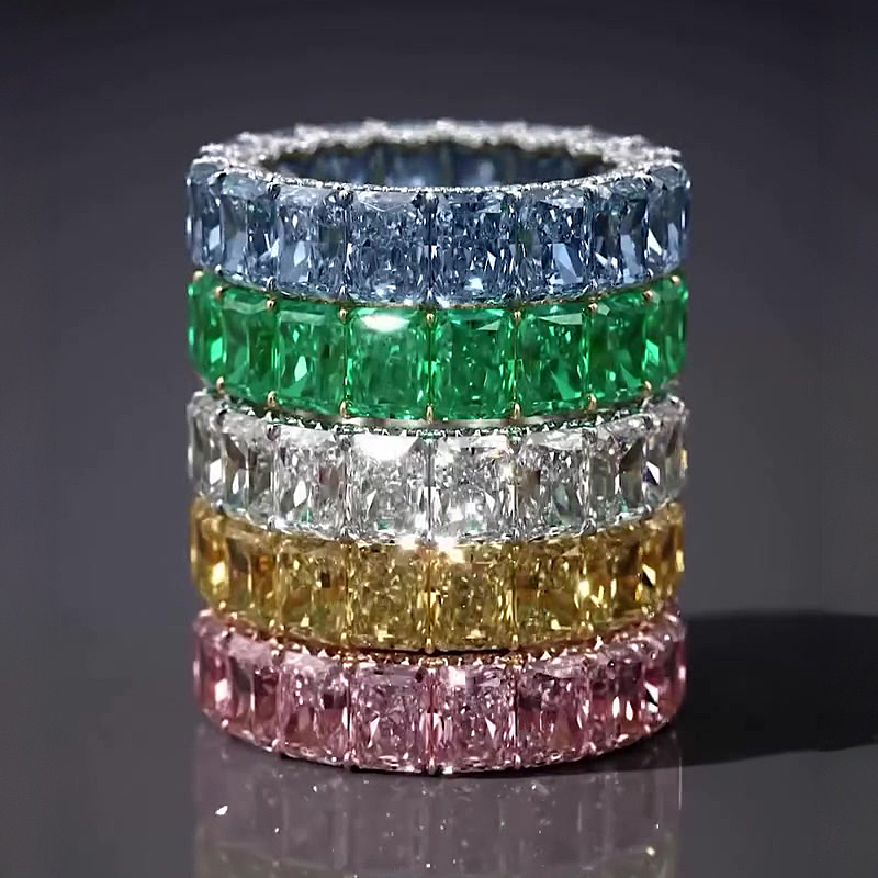 Radiant Cut Blue/Emerald/White/Yellow/Pink Sapphire Band Ring