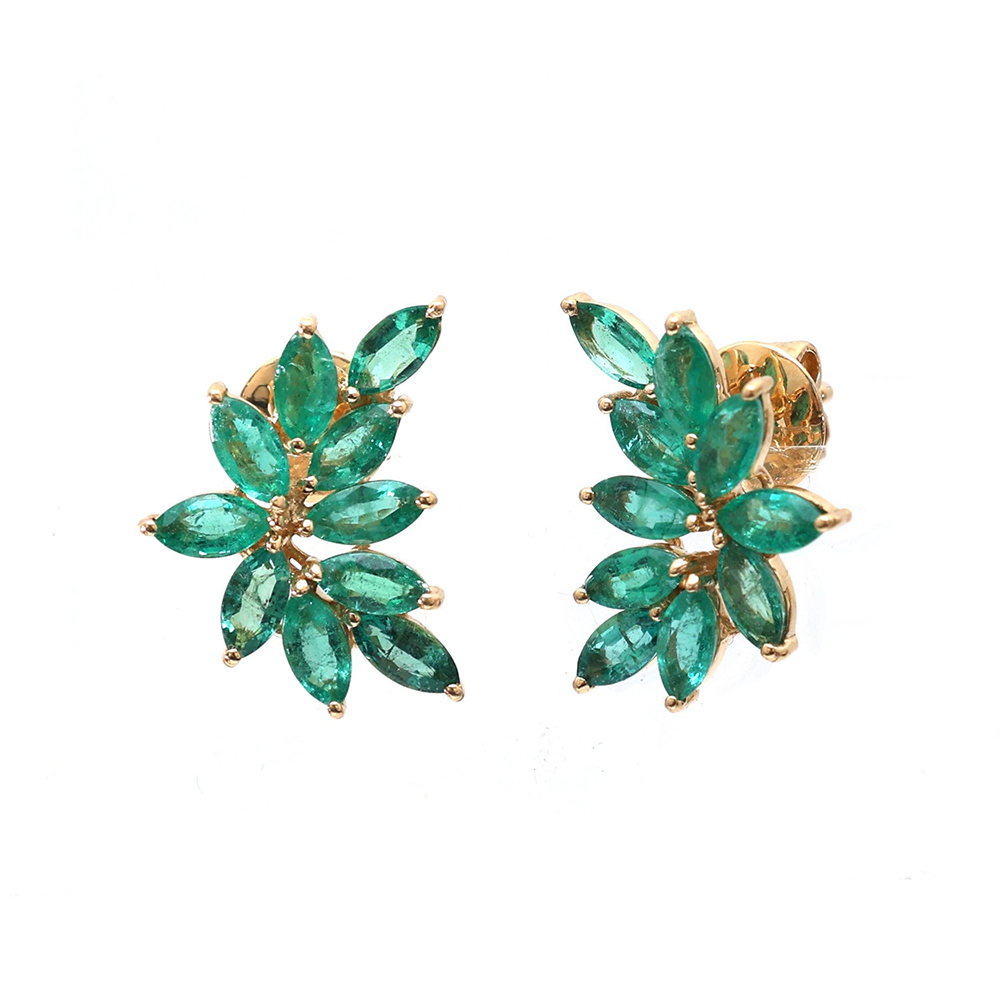 Vintage Marquise Cut Emerald Sapphire Stud Earrings