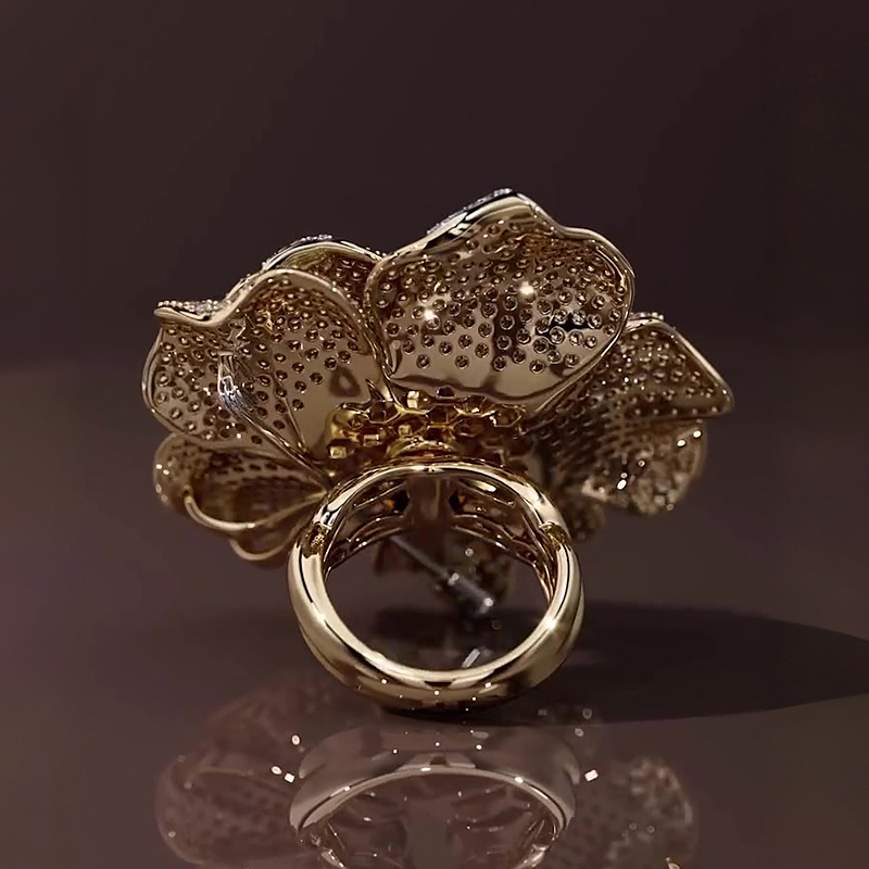 Round Cut White Sapphire Convertible Floral Brooch-Ring