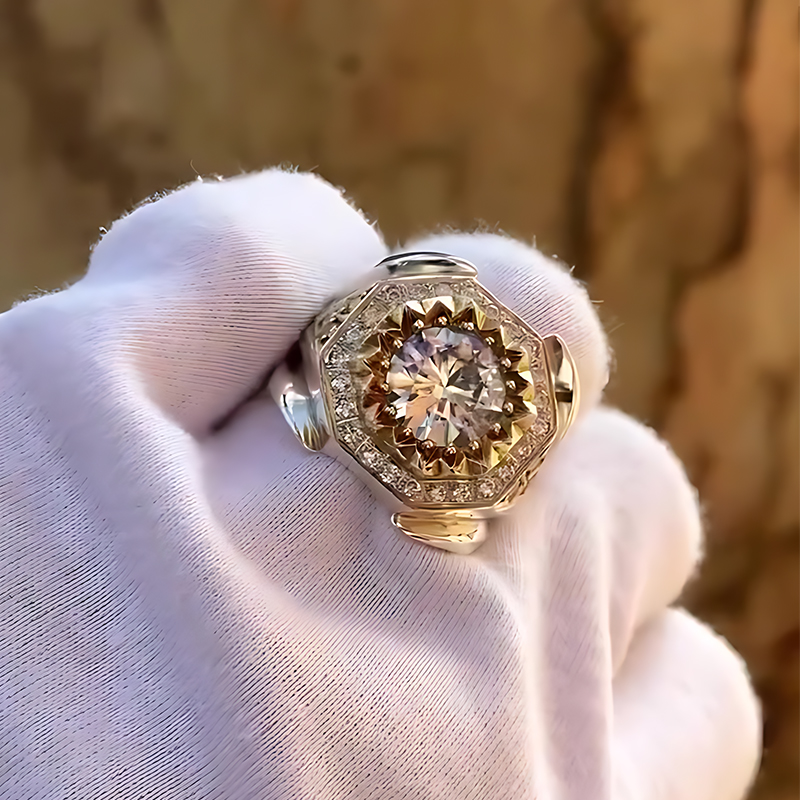 3ct Round Cut Octagonal Halo White Sapphire Cocktail Ring for Men