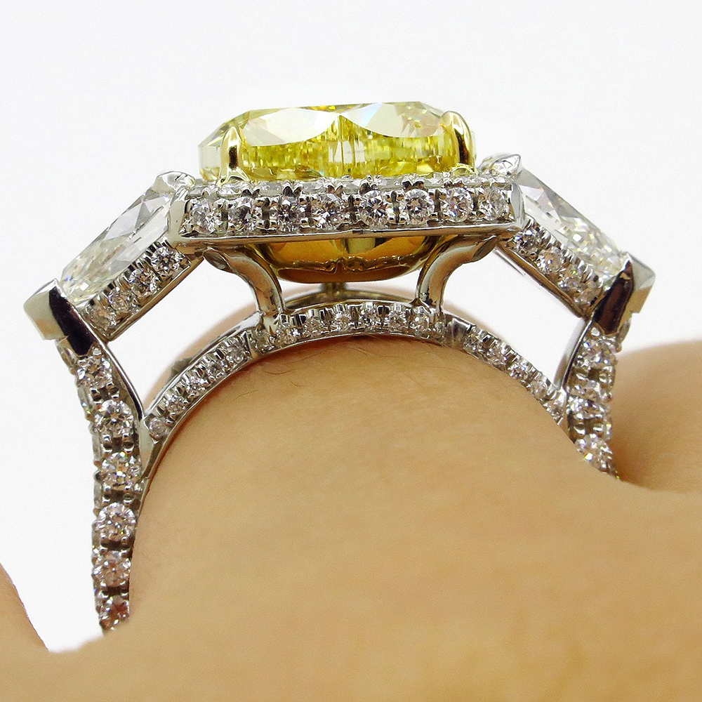 3.5ct  Fancy Yellow Sapphire Heart Cut Halo Engagement Ring