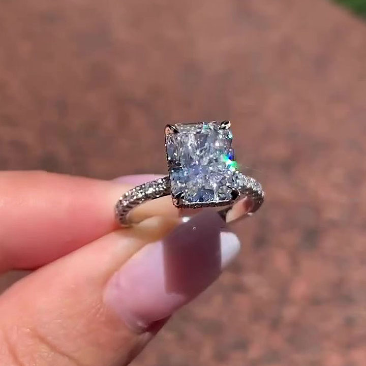 6ct Under Halo Radiant Cut Diamond Engagement Ring