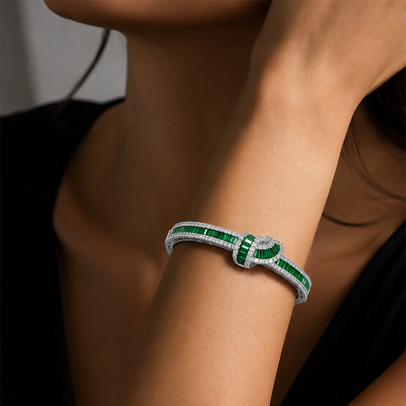 Fashion Baguette Cut Green Sapphire Tight Knot Bracelet
