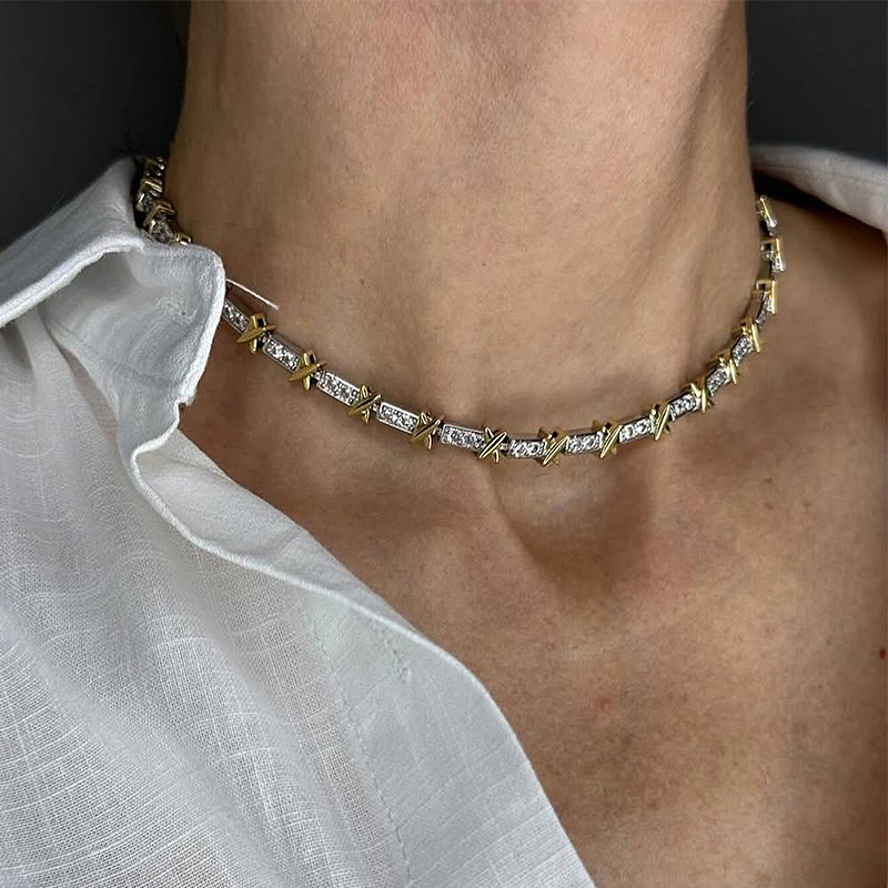 X Link Round Cut White Sapphire Necklace