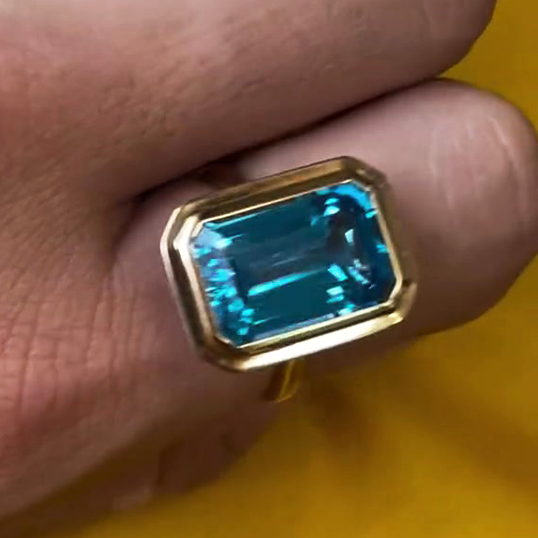 6ct Bezel Setting Emerald Cut Aquamarine Sapphire Engagement Ring