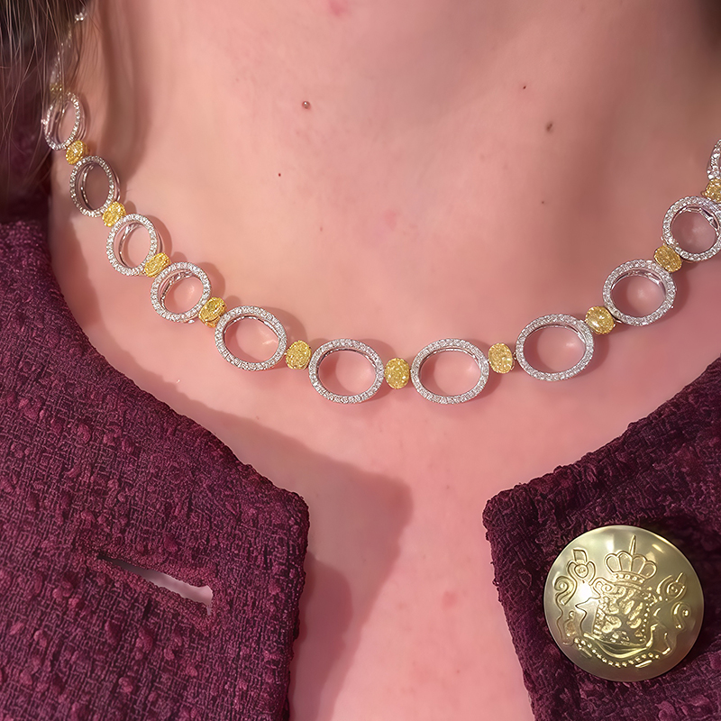 Modern Open-Circle Diamond & Yellow Sapphire Choker Necklace