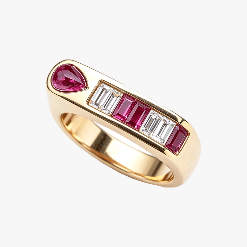 5.28ct Pear Cut Rose Sapphire & Baguette Cut Wedding Band