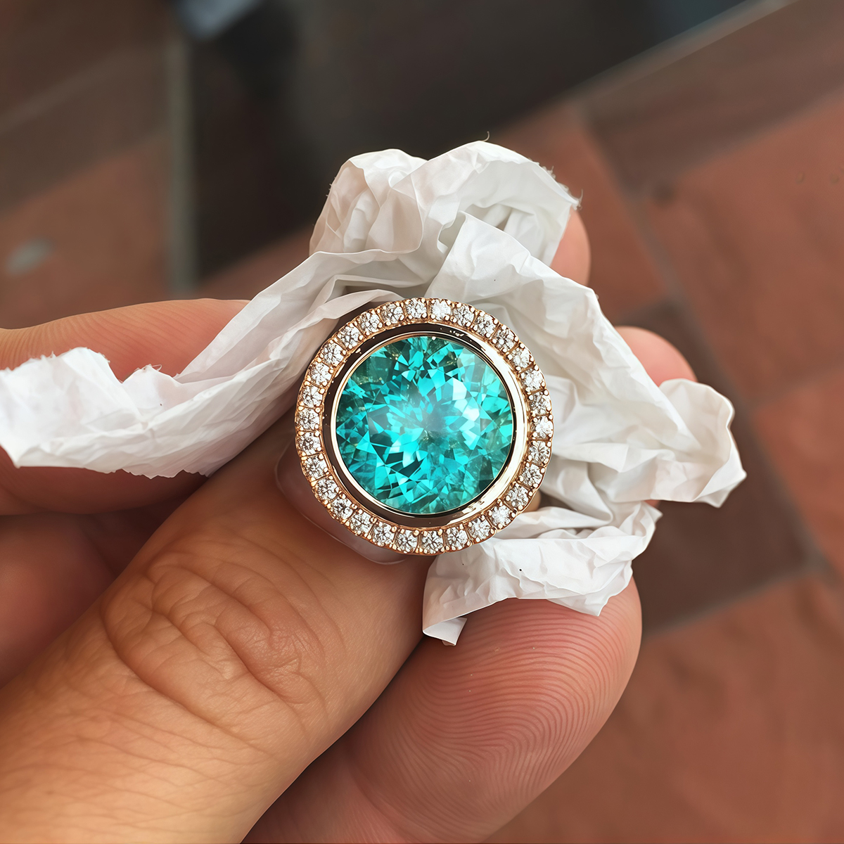 5ct Round Cut Aquamarine Gold & Silver Engagement Ring