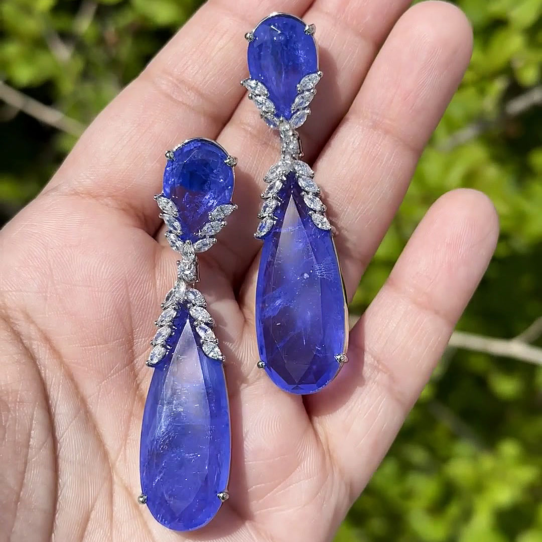Pear Cut Blue Sapphire Drop Earrings