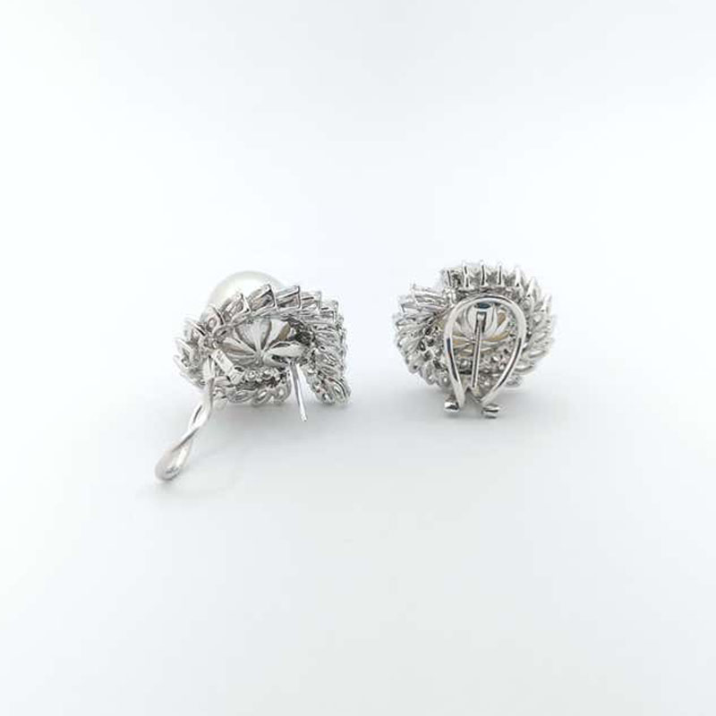 Art Deco Pearl&White Sapphire Stud Earrings