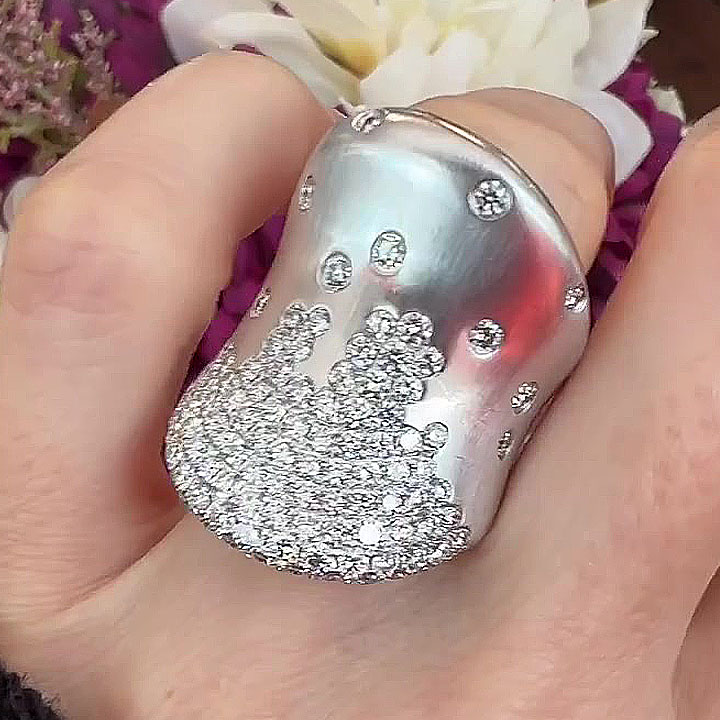 0.85ct Long Concave Round Cut White Sapphire Wedding Band